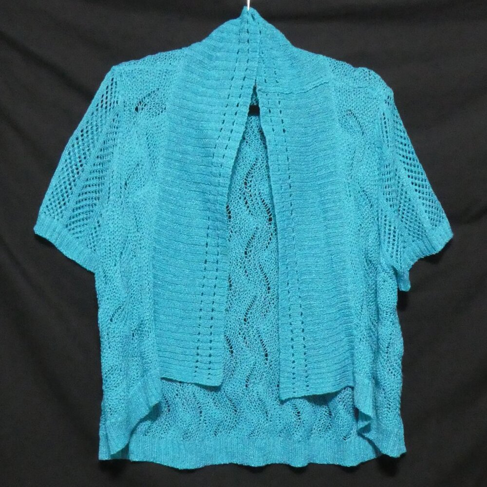 LAUREN MICHELLE | large | Turquoise Knit Short Sleeve Cardigan / Shrug | NWOT